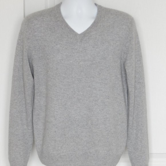 NWT Men’s PAOLO MONDO Luxury 2-PLY Cashmere V-NECK Knit Light Gray Sweater SMALL - Picture 5 of 7